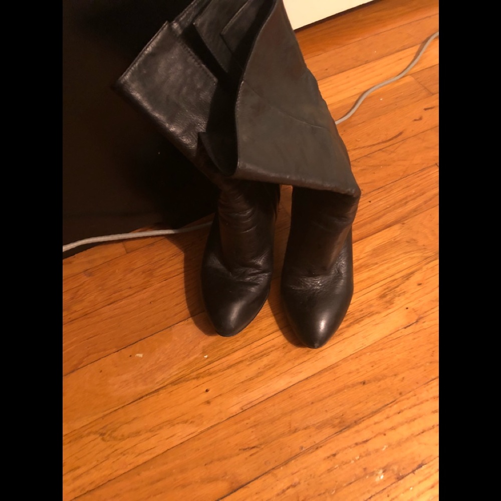 Black leather high heel booties